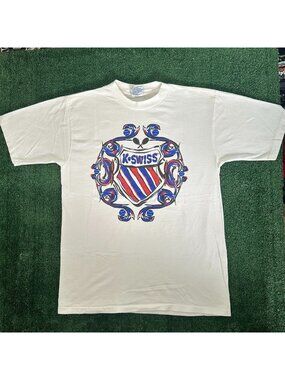 Vintage 90s K-Swiss Logo T-Shirt Single Stitch Tennis Tee